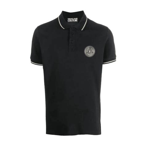 gold versace badge|Versace Jeans Couture Cotton Gold Badge Black Polo Shirt.